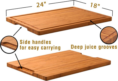 Bamboo Wood Cutting Board for Kitchen, 1" Thick Butcher Block, Cheese Charcuterie Board, with Side Handles and Juice Grooves, 16x11"