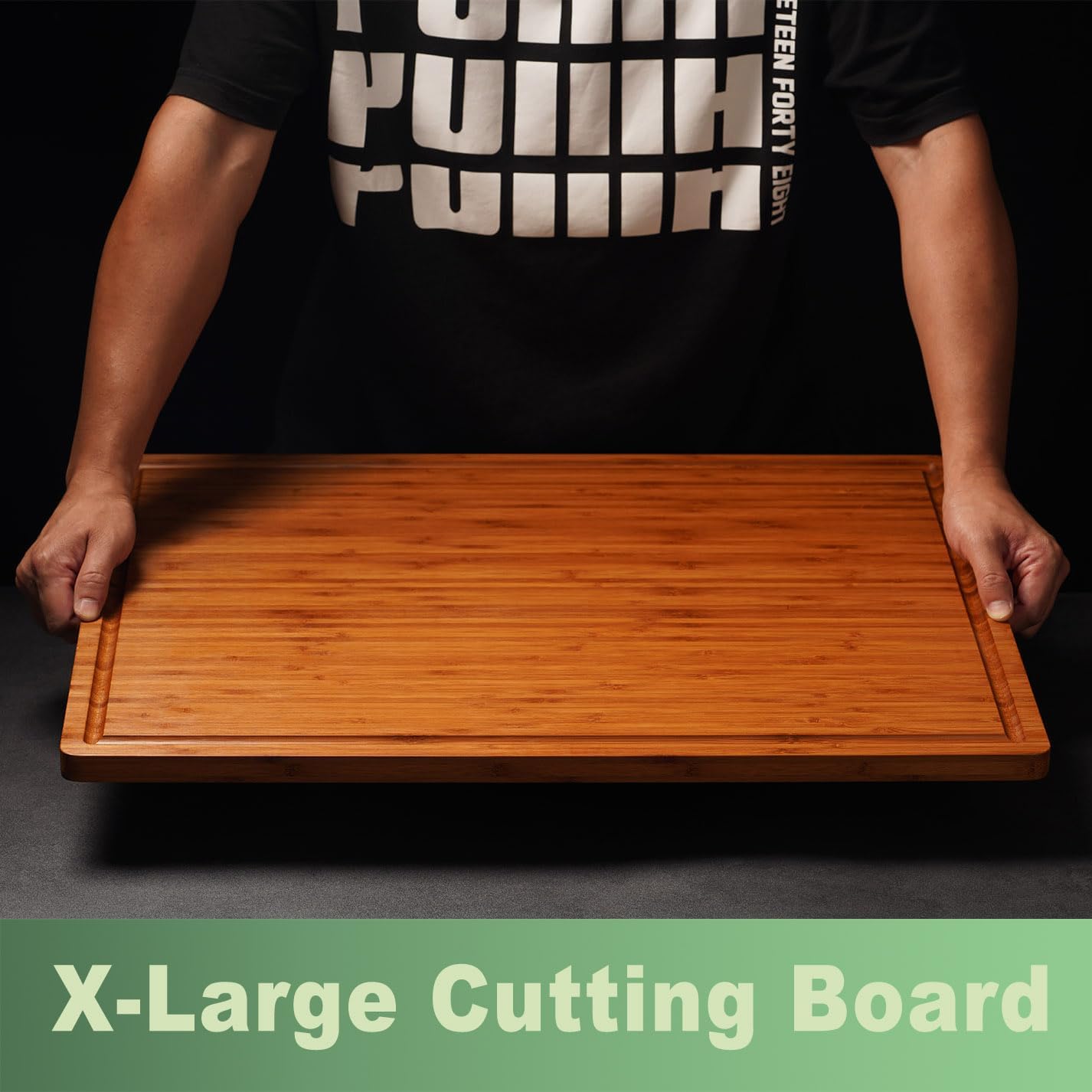 Bamboo Wood Cutting Board for Kitchen, 1" Thick Butcher Block, Cheese Charcuterie Board, with Side Handles and Juice Grooves, 16x11"