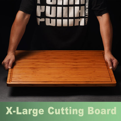 Bamboo Wood Cutting Board for Kitchen, 1" Thick Butcher Block, Cheese Charcuterie Board, with Side Handles and Juice Grooves, 16x11"