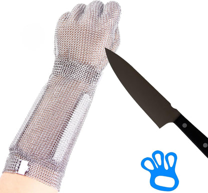 19cm Long Chainmail Glove for Butcher,Cut Resistant Gloves Food Grade,Stainless Steel Gloves