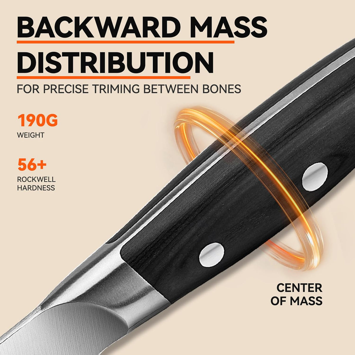 Boning Knife, 6 inch Fillet Knife for Trimming Fat from Meat, Deer Skinning, Full Tang Handle, High Carbon German Steel, for Poultry Lamb Meat Cutting - Black Hawk Series
