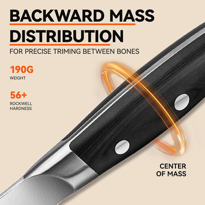 Boning Knife, 6 inch Fillet Knife for Trimming Fat from Meat, Deer Skinning, Full Tang Handle, High Carbon German Steel, for Poultry Lamb Meat Cutting - Black Hawk Series