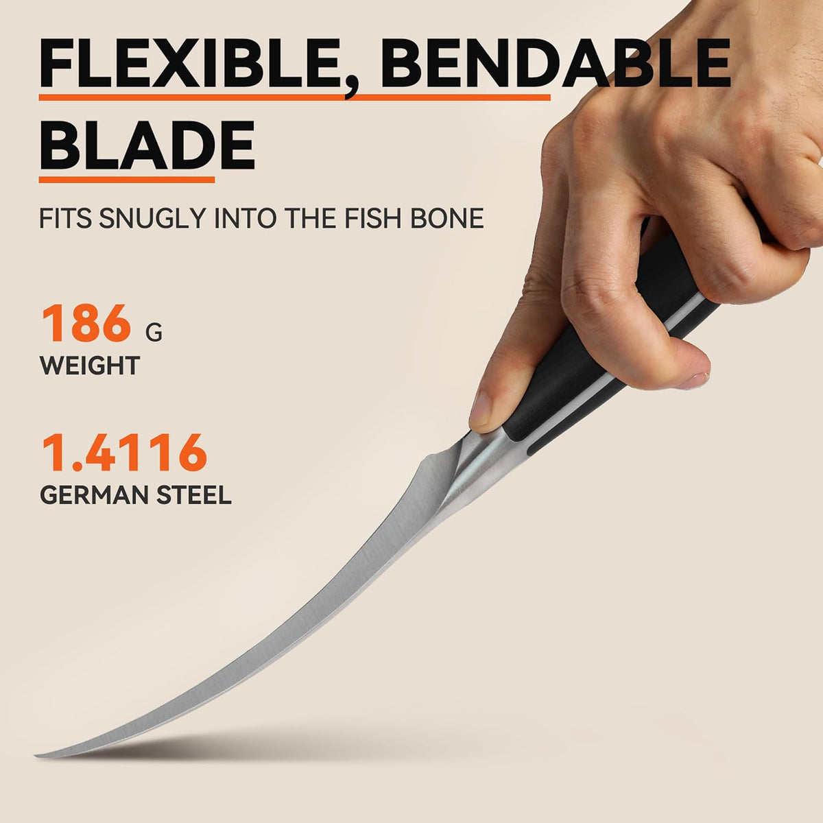 Boning Knife, 6 inch Fillet Knife for Trimming Fat from Meat, Deer Skinning, Full Tang Handle, High Carbon German Steel, for Poultry Lamb Meat Cutting - Black Hawk Series