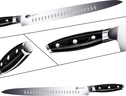Boning Knife, 6 inch Fillet Knife for Trimming Fat from Meat, Deer Skinning, Full Tang Handle, High Carbon German Steel, for Poultry Lamb Meat Cutting - Black Hawk Series