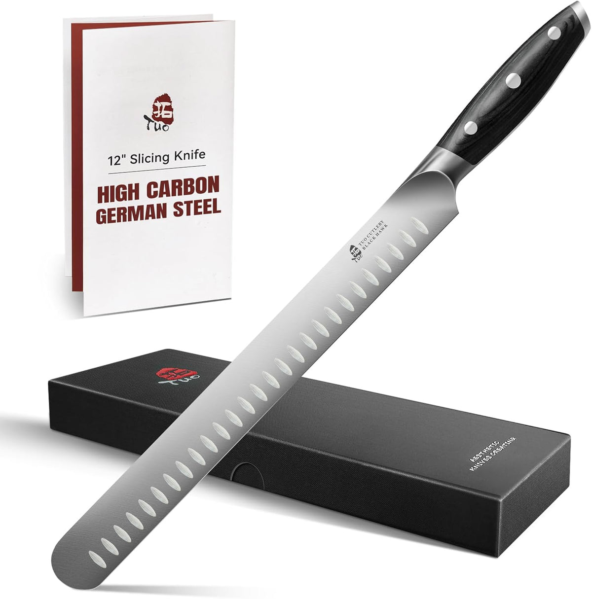 Boning Knife, 6 inch Fillet Knife for Trimming Fat from Meat, Deer Skinning, Full Tang Handle, High Carbon German Steel, for Poultry Lamb Meat Cutting - Black Hawk Series