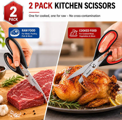 iBayam Kitchen Scissors Shears All Purpose Heavy Duty, Protective Sheath | 2-Pack, Ultra-Sharp Stainless Blades, Soft Comfort-Grip, Dishwasher Safe, Cutting Food Cooking Meat Poultry Kitchen Utensils
