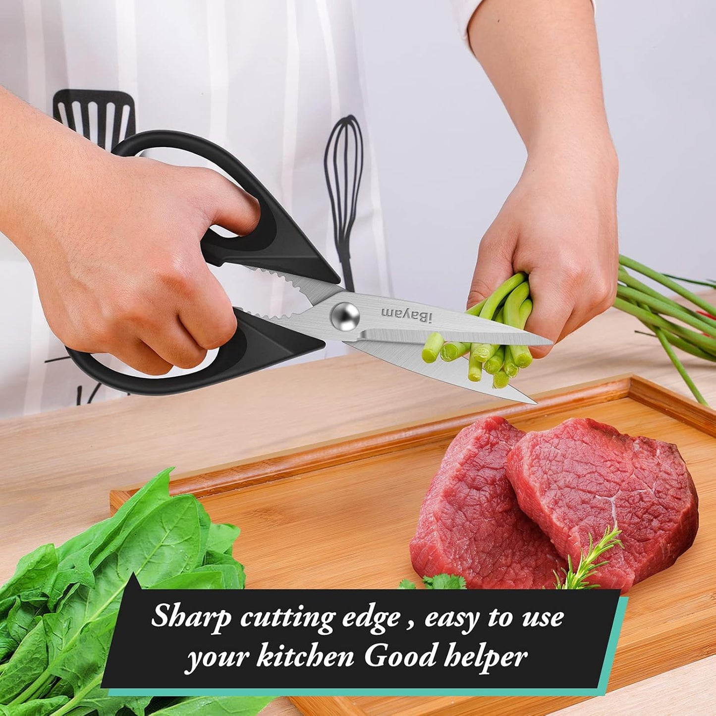 iBayam Kitchen Scissors Shears All Purpose Heavy Duty, Protective Sheath | 2-Pack, Ultra-Sharp Stainless Blades, Soft Comfort-Grip, Dishwasher Safe, Cutting Food Cooking Meat Poultry Kitchen Utensils