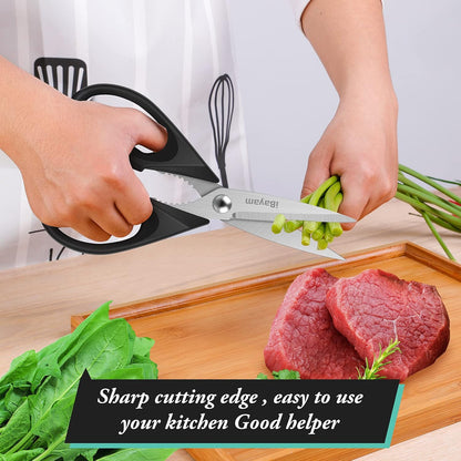 iBayam Kitchen Scissors Shears All Purpose Heavy Duty, Protective Sheath | 2-Pack, Ultra-Sharp Stainless Blades, Soft Comfort-Grip, Dishwasher Safe, Cutting Food Cooking Meat Poultry Kitchen Utensils