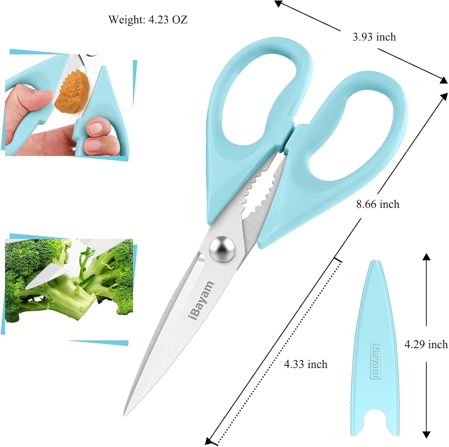 iBayam Kitchen Scissors Shears All Purpose Heavy Duty, Protective Sheath | 2-Pack, Ultra-Sharp Stainless Blades, Soft Comfort-Grip, Dishwasher Safe, Cutting Food Cooking Meat Poultry Kitchen Utensils