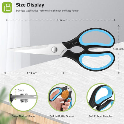 iBayam Kitchen Scissors Shears All Purpose Heavy Duty, Protective Sheath | 2-Pack, Ultra-Sharp Stainless Blades, Soft Comfort-Grip, Dishwasher Safe, Cutting Food Cooking Meat Poultry Kitchen Utensils