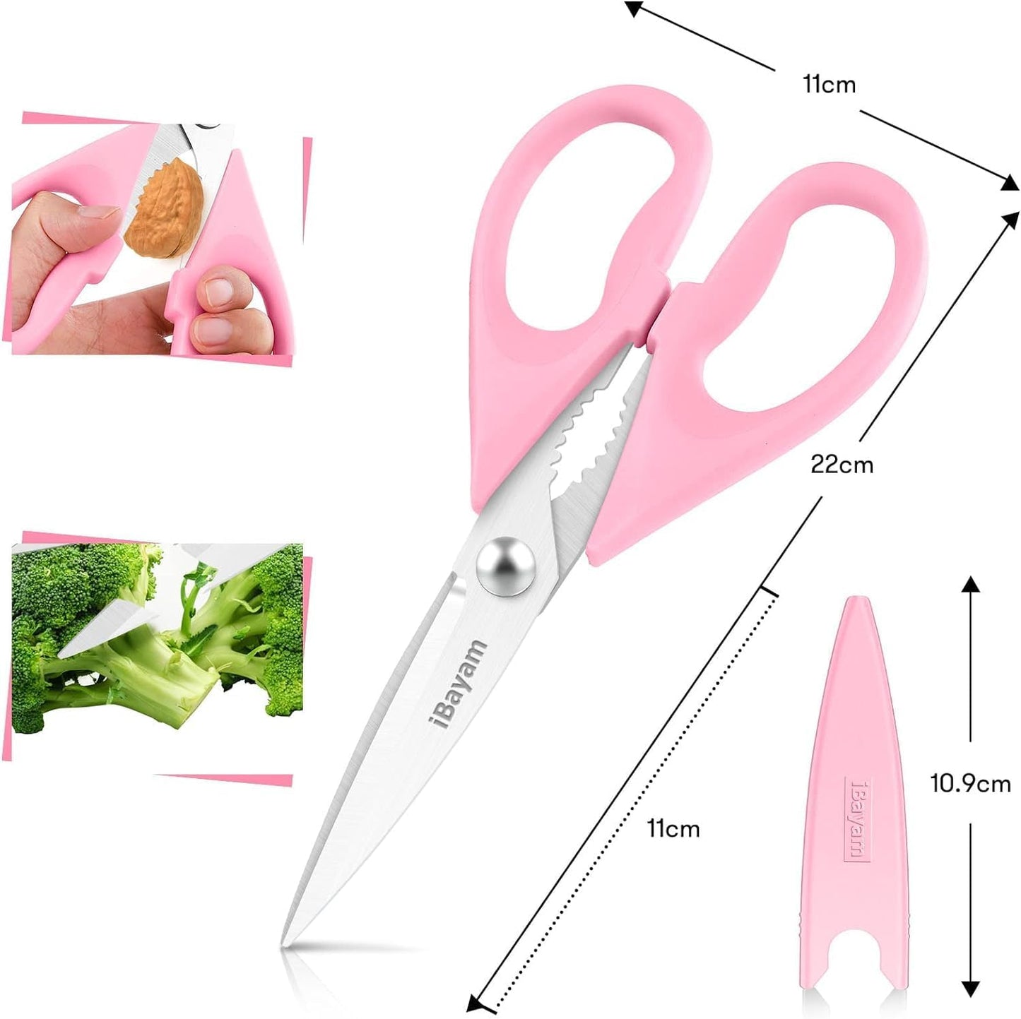 iBayam Kitchen Scissors Shears All Purpose Heavy Duty, Protective Sheath | 2-Pack, Ultra-Sharp Stainless Blades, Soft Comfort-Grip, Dishwasher Safe, Cutting Food Cooking Meat Poultry Kitchen Utensils
