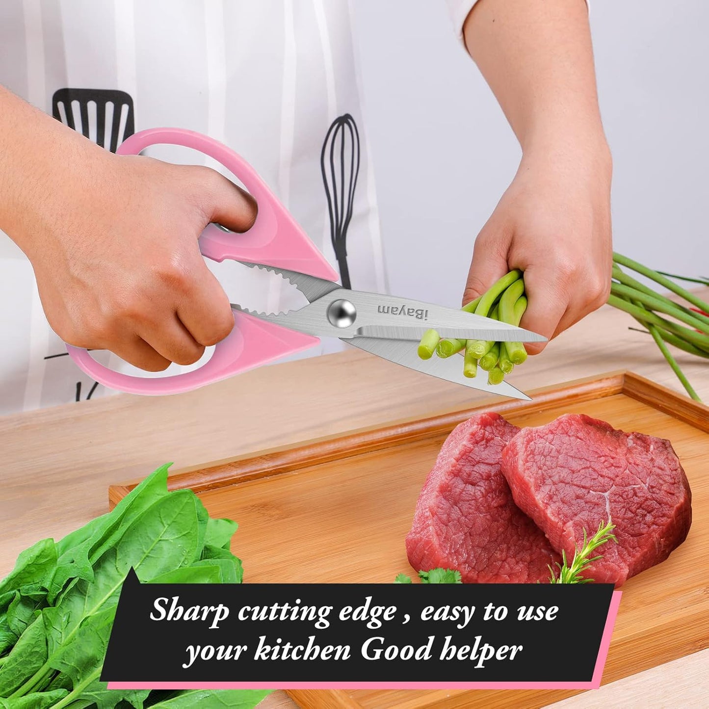 iBayam Kitchen Scissors Shears All Purpose Heavy Duty, Protective Sheath | 2-Pack, Ultra-Sharp Stainless Blades, Soft Comfort-Grip, Dishwasher Safe, Cutting Food Cooking Meat Poultry Kitchen Utensils