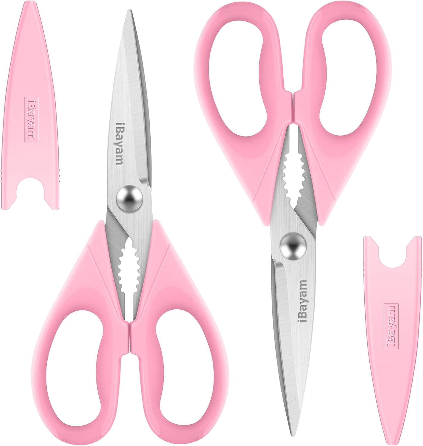 iBayam Kitchen Scissors Shears All Purpose Heavy Duty, Protective Sheath | 2-Pack, Ultra-Sharp Stainless Blades, Soft Comfort-Grip, Dishwasher Safe, Cutting Food Cooking Meat Poultry Kitchen Utensils