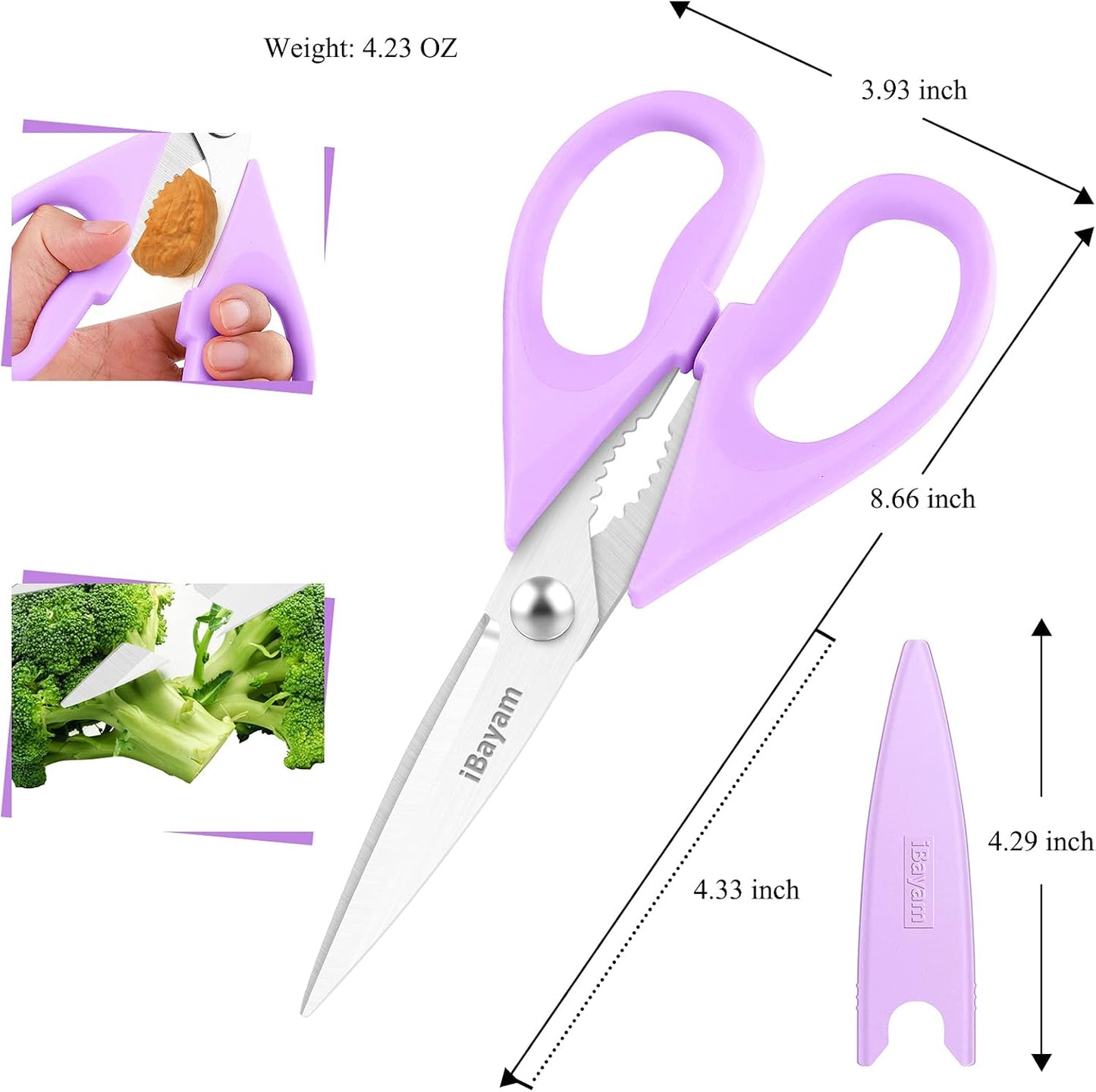 iBayam Kitchen Scissors Shears All Purpose Heavy Duty, Protective Sheath | 2-Pack, Ultra-Sharp Stainless Blades, Soft Comfort-Grip, Dishwasher Safe, Cutting Food Cooking Meat Poultry Kitchen Utensils