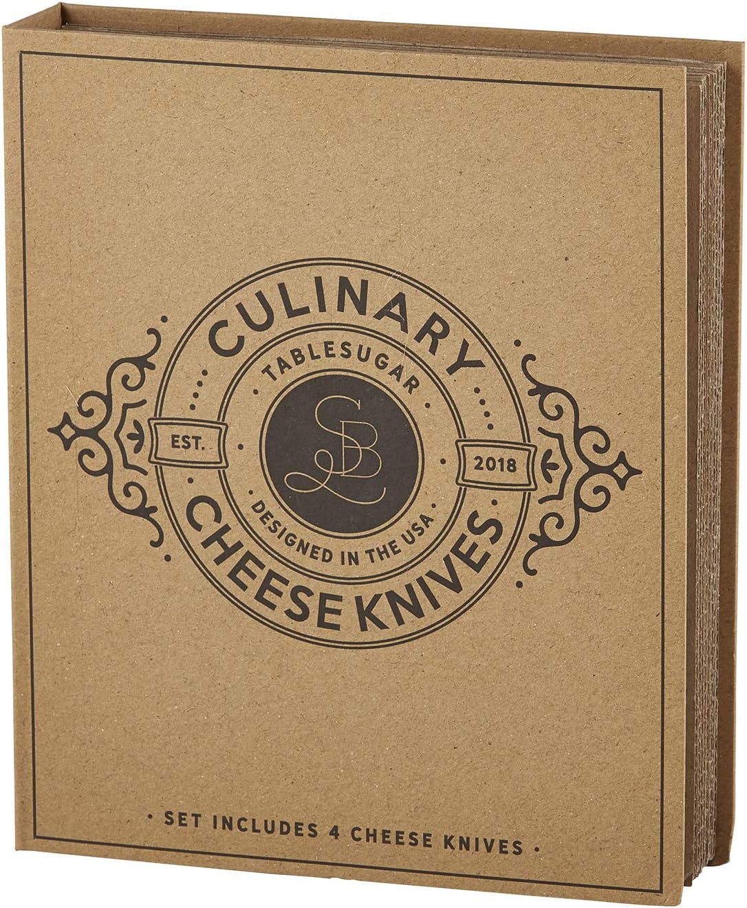 Gift Set Kitchen Essentials TableSugar Kraft Cardboard Book Gift Box, 4-Pieces, Cheese Knives