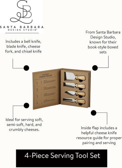 Gift Set Kitchen Essentials TableSugar Kraft Cardboard Book Gift Box, 4-Pieces, Cheese Knives