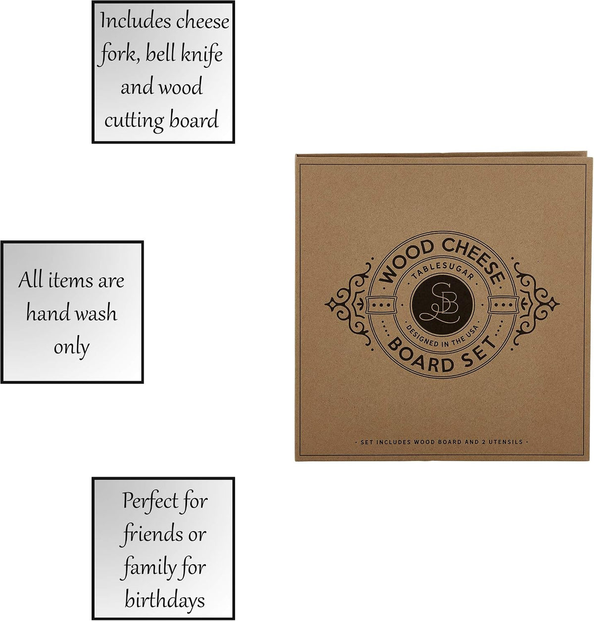 Gift Set Kitchen Essentials TableSugar Kraft Cardboard Book Gift Box, 4-Pieces, Cheese Knives
