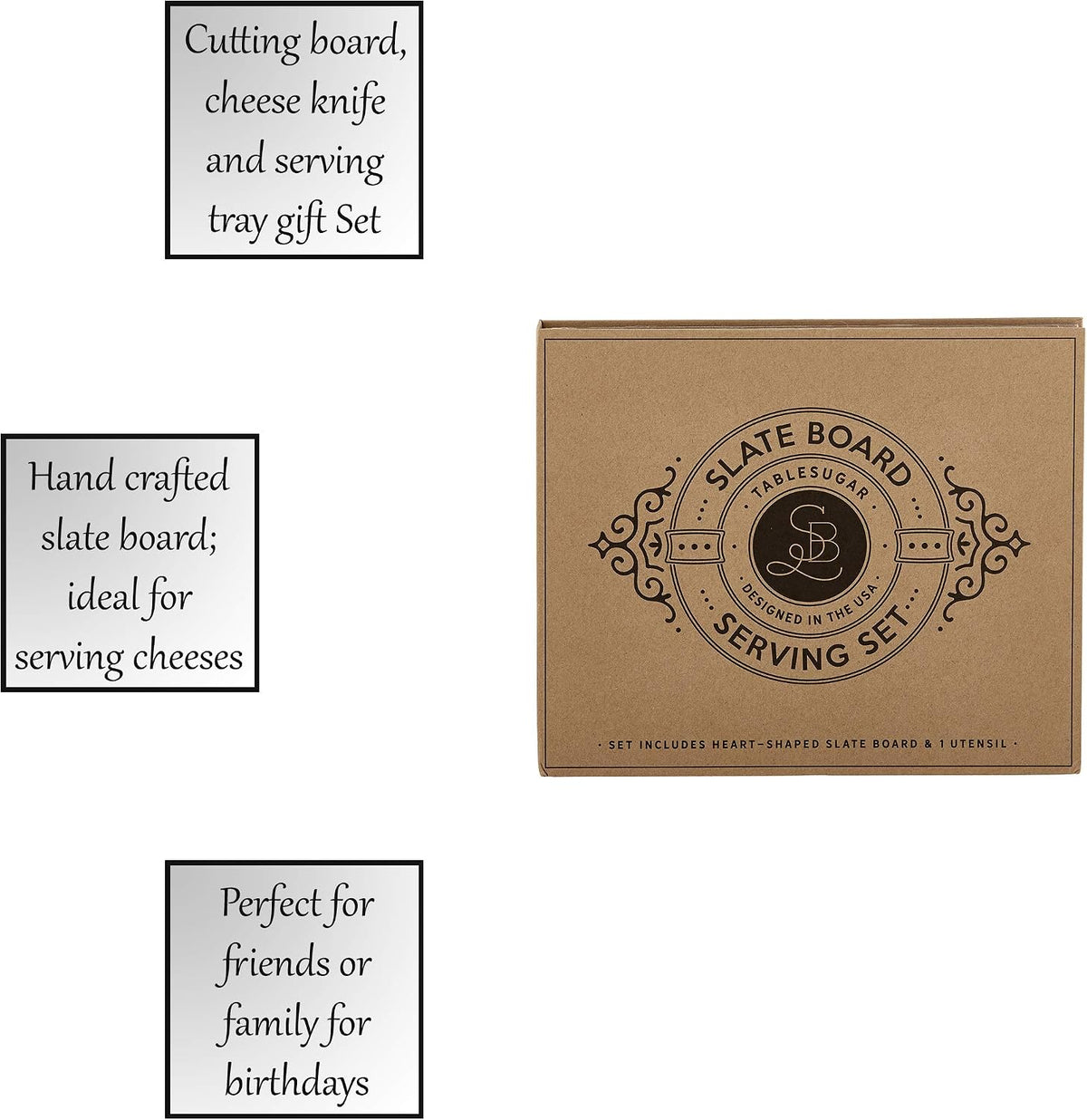 Gift Set Kitchen Essentials TableSugar Kraft Cardboard Book Gift Box, 4-Pieces, Cheese Knives