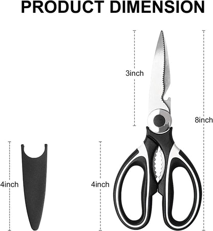 Kitchen Shears Multi Purpose Strong Stainless Steel Kitchen Utility Scissors with Cover Poulry,Fish, Meat, Vegetables Herbs, Bones, Dishwasher Safe (Black)