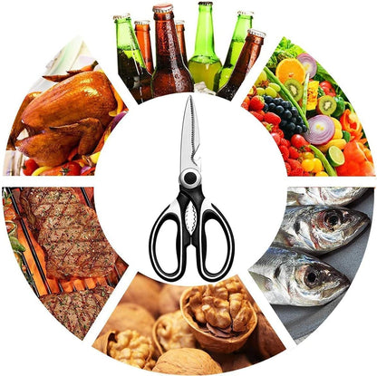 Kitchen Shears Multi Purpose Strong Stainless Steel Kitchen Utility Scissors with Cover Poulry,Fish, Meat, Vegetables Herbs, Bones, Dishwasher Safe (Black)