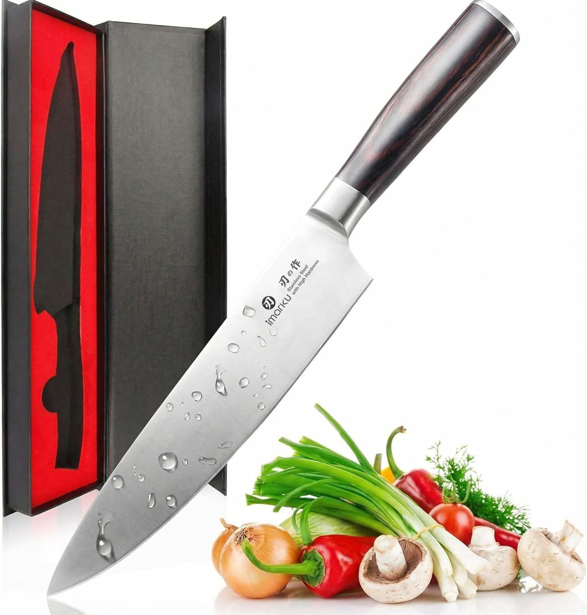 Chef Knife 8 Inch, Ultra Sharp Kitchen Knife with Ergonomic Handle | High carbon stainless steel, japanese professional cooking knives, non-slip balanced grip, birthday gift for chefs