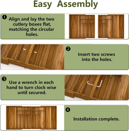 Extra Large Silverware Drawer Organizer,Expandable 22in to 37in,Bamboo | 2.6in Deep,13 Slot,Removable Design,Expandable Utensil Tray for Kitchen Drawer,Big Adjustable Cooking Cutlery Flatware Holder