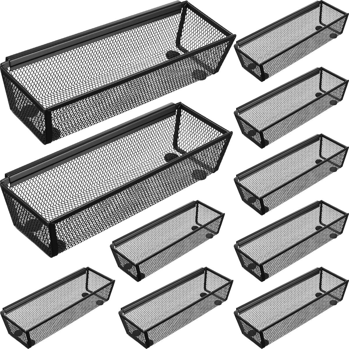 10 Pack 10 Pack Mesh Silverware Drawer Organizer, 9 x 3 x 2 Inch Utensil Organizer Countertop with Interlocking Design, Kitchen Drawer Storage Trays for Forks, Spoons, Knives, Gadgets