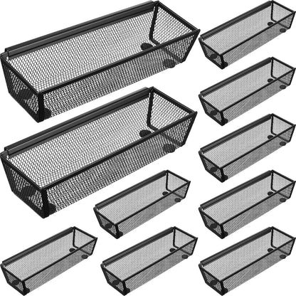 10 Pack 10 Pack Mesh Silverware Drawer Organizer, 9 x 3 x 2 Inch Utensil Organizer Countertop with Interlocking Design, Kitchen Drawer Storage Trays for Forks, Spoons, Knives, Gadgets