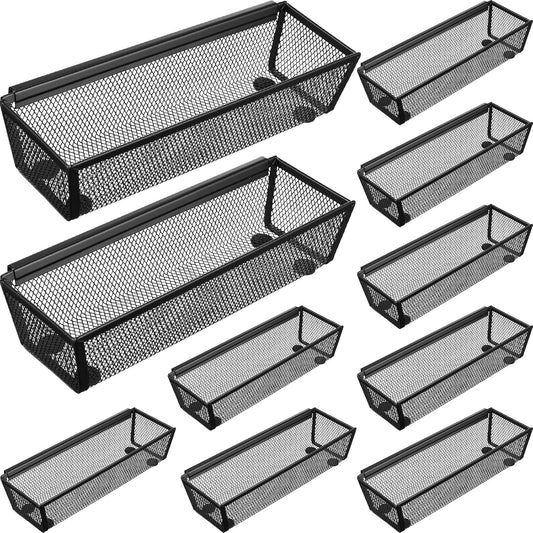 10 Pack 10 Pack Mesh Silverware Drawer Organizer, 9 x 3 x 2 Inch Utensil Organizer Countertop with Interlocking Design, Kitchen Drawer Storage Trays for Forks, Spoons, Knives, Gadgets