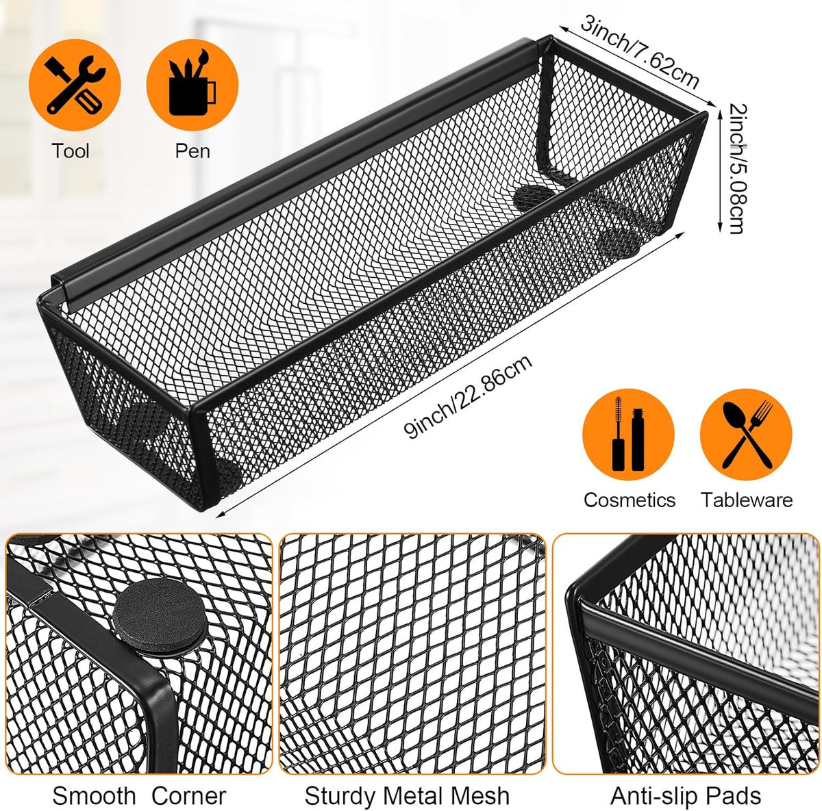 10 Pack 10 Pack Mesh Silverware Drawer Organizer, 9 x 3 x 2 Inch Utensil Organizer Countertop with Interlocking Design, Kitchen Drawer Storage Trays for Forks, Spoons, Knives, Gadgets