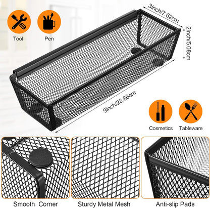 10 Pack 10 Pack Mesh Silverware Drawer Organizer, 9 x 3 x 2 Inch Utensil Organizer Countertop with Interlocking Design, Kitchen Drawer Storage Trays for Forks, Spoons, Knives, Gadgets