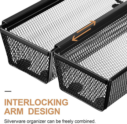 10 Pack 10 Pack Mesh Silverware Drawer Organizer, 9 x 3 x 2 Inch Utensil Organizer Countertop with Interlocking Design, Kitchen Drawer Storage Trays for Forks, Spoons, Knives, Gadgets