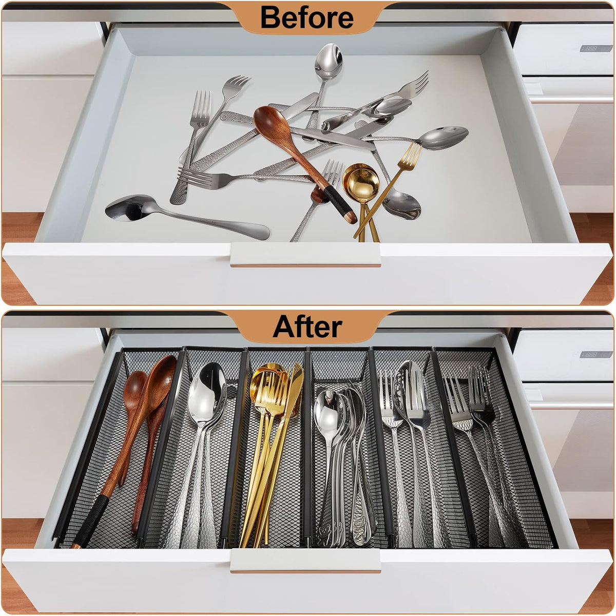 10 Pack 10 Pack Mesh Silverware Drawer Organizer, 9 x 3 x 2 Inch Utensil Organizer Countertop with Interlocking Design, Kitchen Drawer Storage Trays for Forks, Spoons, Knives, Gadgets