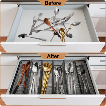 10 Pack 10 Pack Mesh Silverware Drawer Organizer, 9 x 3 x 2 Inch Utensil Organizer Countertop with Interlocking Design, Kitchen Drawer Storage Trays for Forks, Spoons, Knives, Gadgets