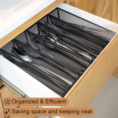 10 Pack 10 Pack Mesh Silverware Drawer Organizer, 9 x 3 x 2 Inch Utensil Organizer Countertop with Interlocking Design, Kitchen Drawer Storage Trays for Forks, Spoons, Knives, Gadgets