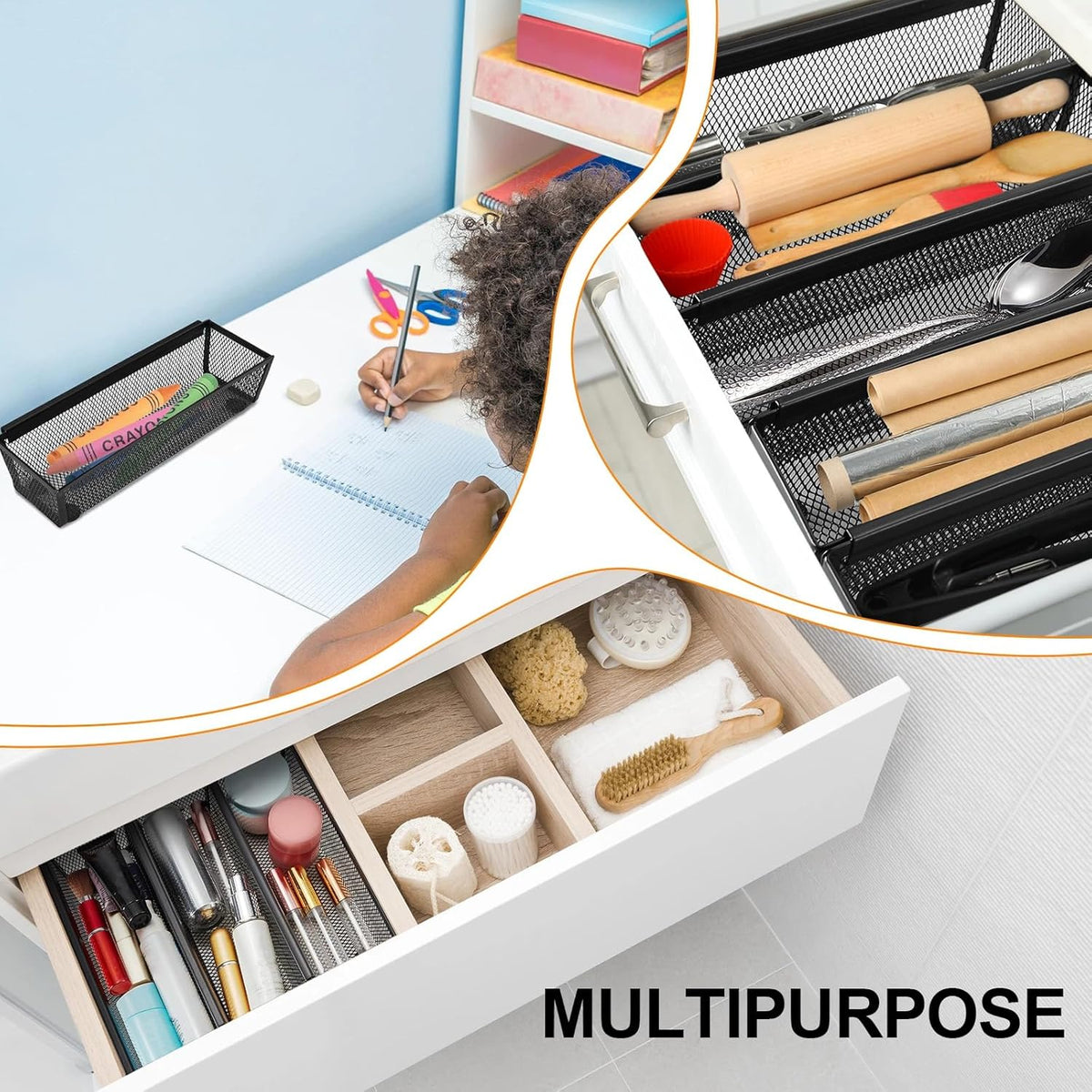 10 Pack 10 Pack Mesh Silverware Drawer Organizer, 9 x 3 x 2 Inch Utensil Organizer Countertop with Interlocking Design, Kitchen Drawer Storage Trays for Forks, Spoons, Knives, Gadgets