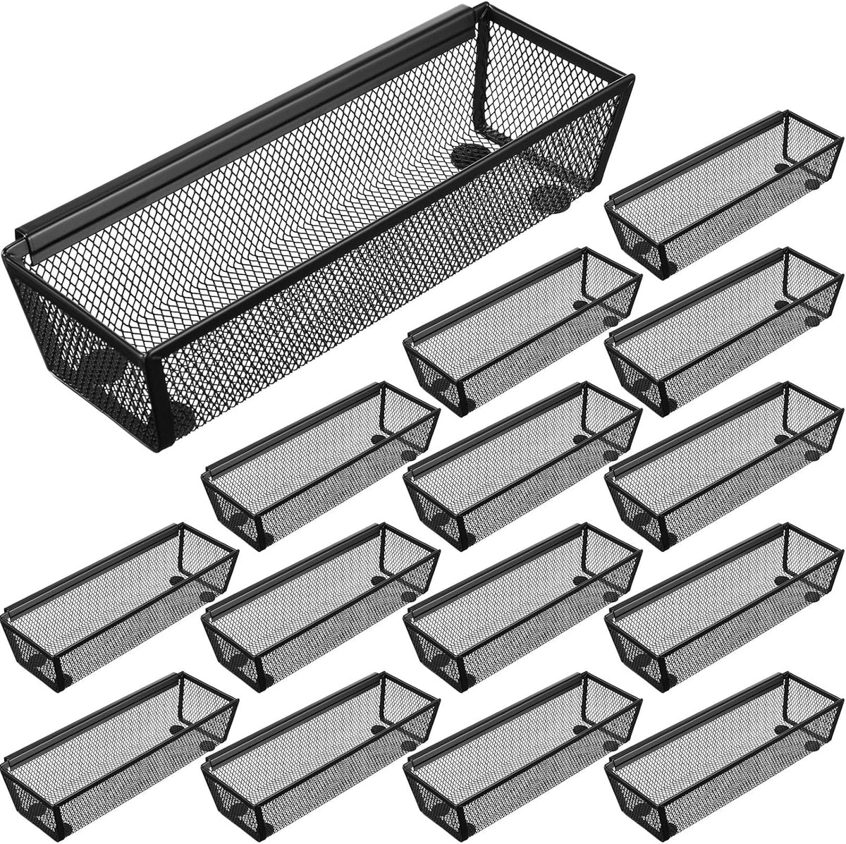 10 Pack 10 Pack Mesh Silverware Drawer Organizer, 9 x 3 x 2 Inch Utensil Organizer Countertop with Interlocking Design, Kitchen Drawer Storage Trays for Forks, Spoons, Knives, Gadgets