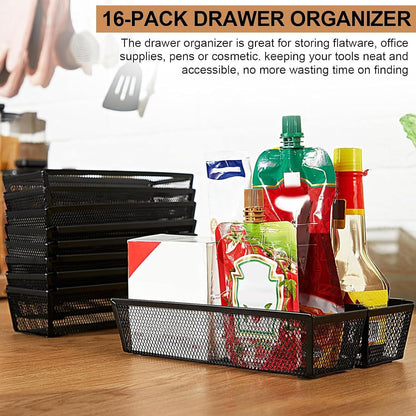 10 Pack 10 Pack Mesh Silverware Drawer Organizer, 9 x 3 x 2 Inch Utensil Organizer Countertop with Interlocking Design, Kitchen Drawer Storage Trays for Forks, Spoons, Knives, Gadgets