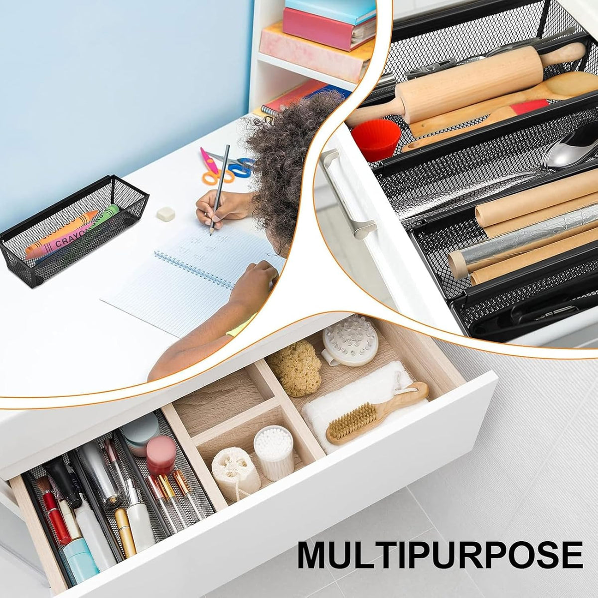 10 Pack 10 Pack Mesh Silverware Drawer Organizer, 9 x 3 x 2 Inch Utensil Organizer Countertop with Interlocking Design, Kitchen Drawer Storage Trays for Forks, Spoons, Knives, Gadgets