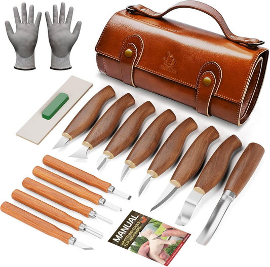Deluxe Wood Carving Kit，Wood Carving Tools Set with Large Storage Case，Wood Carving Knife Set-Whittling Kit with 8 Pcs Whittling Knives& 5 Detail Knives for Beginners and Hobbyists