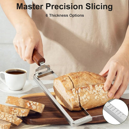 Upgrade Bread Knife for Homemade Bread, Sourdough Bread Slicer with 6 Thickness Guide & Razor Sharp Stainless Blade, Manual Bow Cutter for Bagels and Baguettes