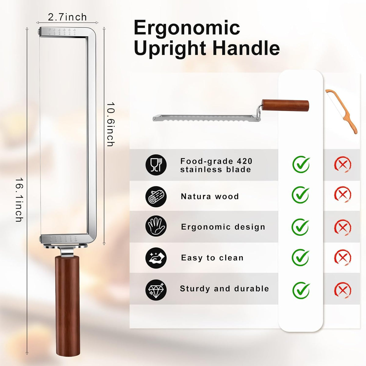 Upgrade Bread Knife for Homemade Bread, Sourdough Bread Slicer with 6 Thickness Guide & Razor Sharp Stainless Blade, Manual Bow Cutter for Bagels and Baguettes
