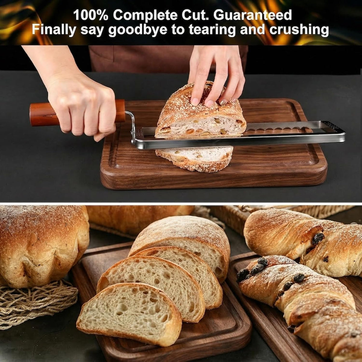 Upgrade Bread Knife for Homemade Bread, Sourdough Bread Slicer with 6 Thickness Guide & Razor Sharp Stainless Blade, Manual Bow Cutter for Bagels and Baguettes
