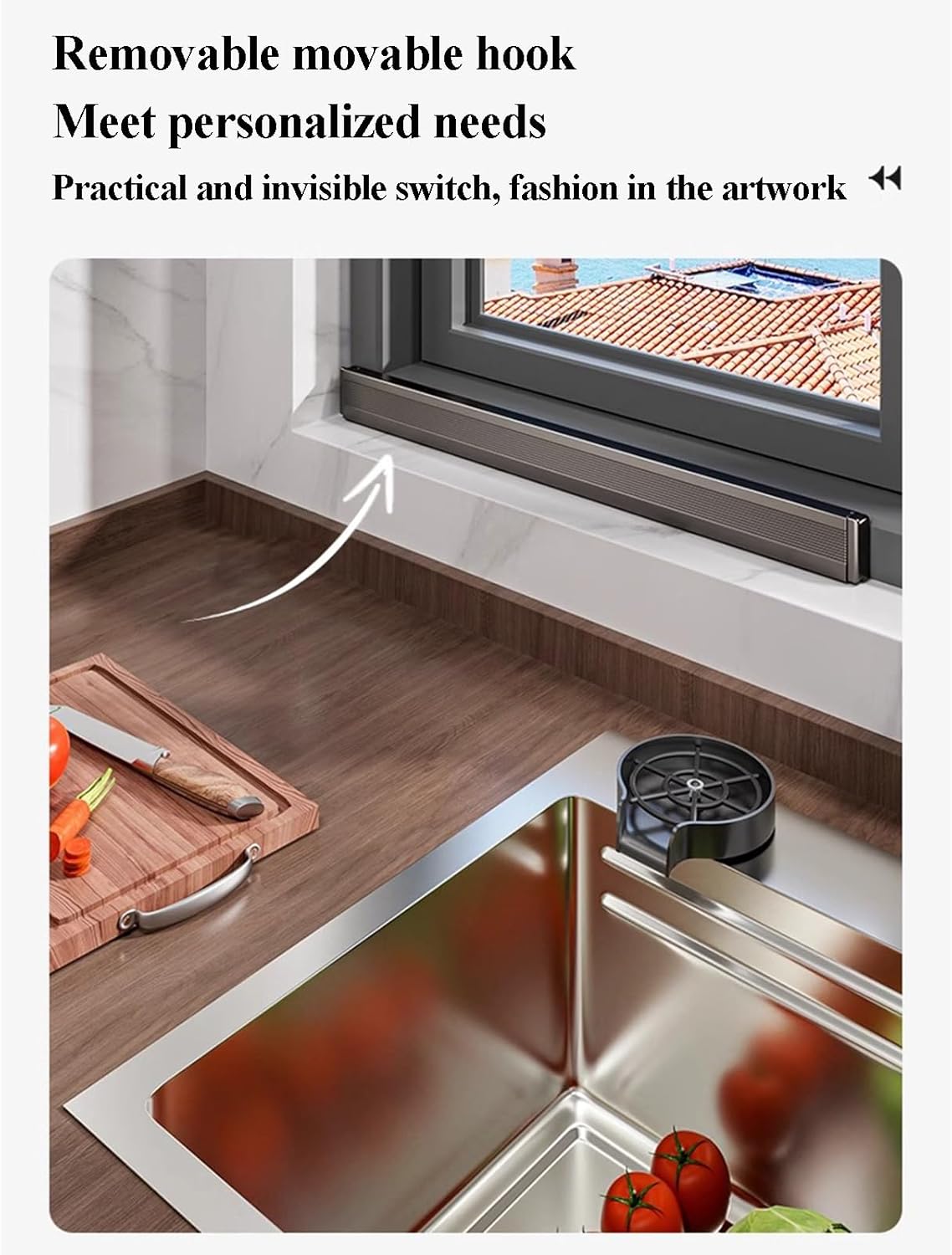 Wall-Mounted Kitchen Food Prep Trays Station, Foldable Suction Cup Food Preparation Rack, Kitchen Serving Accessories for Holding Dishes Spices Knives(White,44cm)