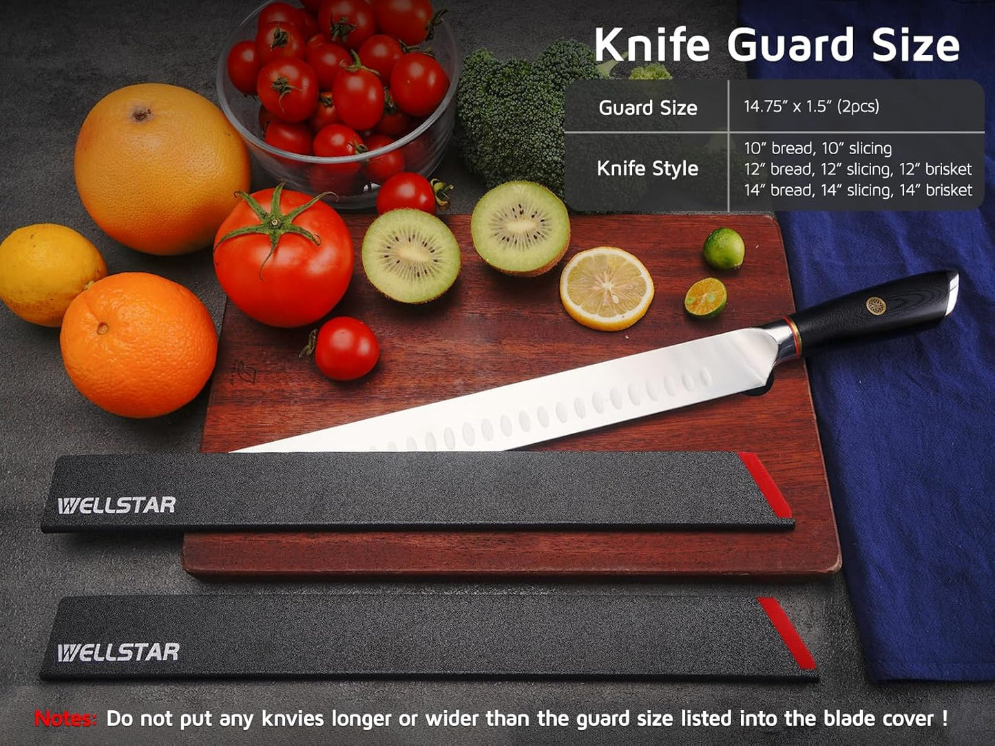 Knife Edge Guards Set, 2 Piece 14 Inch Universal Blade Covers, BPA Free ABS Protective Long Blade Sheaths, Non-Scratch Felt Lining Brisket Knives Covers (Knives not included)