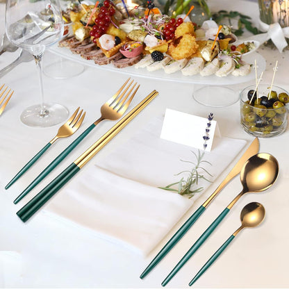 8 Pieces Stainless Steel Flatware Set Portable Reusable Cutlery Set Travel Utensils Set Including Chopsticks Knife Fork Spoon Straws Cleaning Brush Dishwasher Safe (Pink Golden)