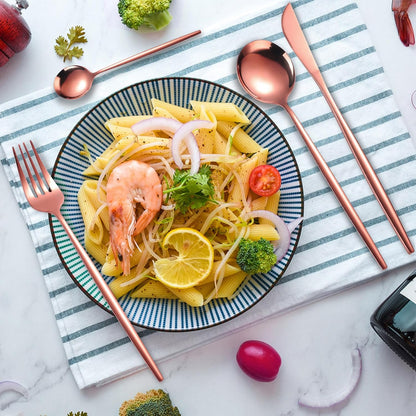 8 Pieces Stainless Steel Flatware Set Portable Reusable Cutlery Set Travel Utensils Set Including Chopsticks Knife Fork Spoon Straws Cleaning Brush Dishwasher Safe (Pink Golden)