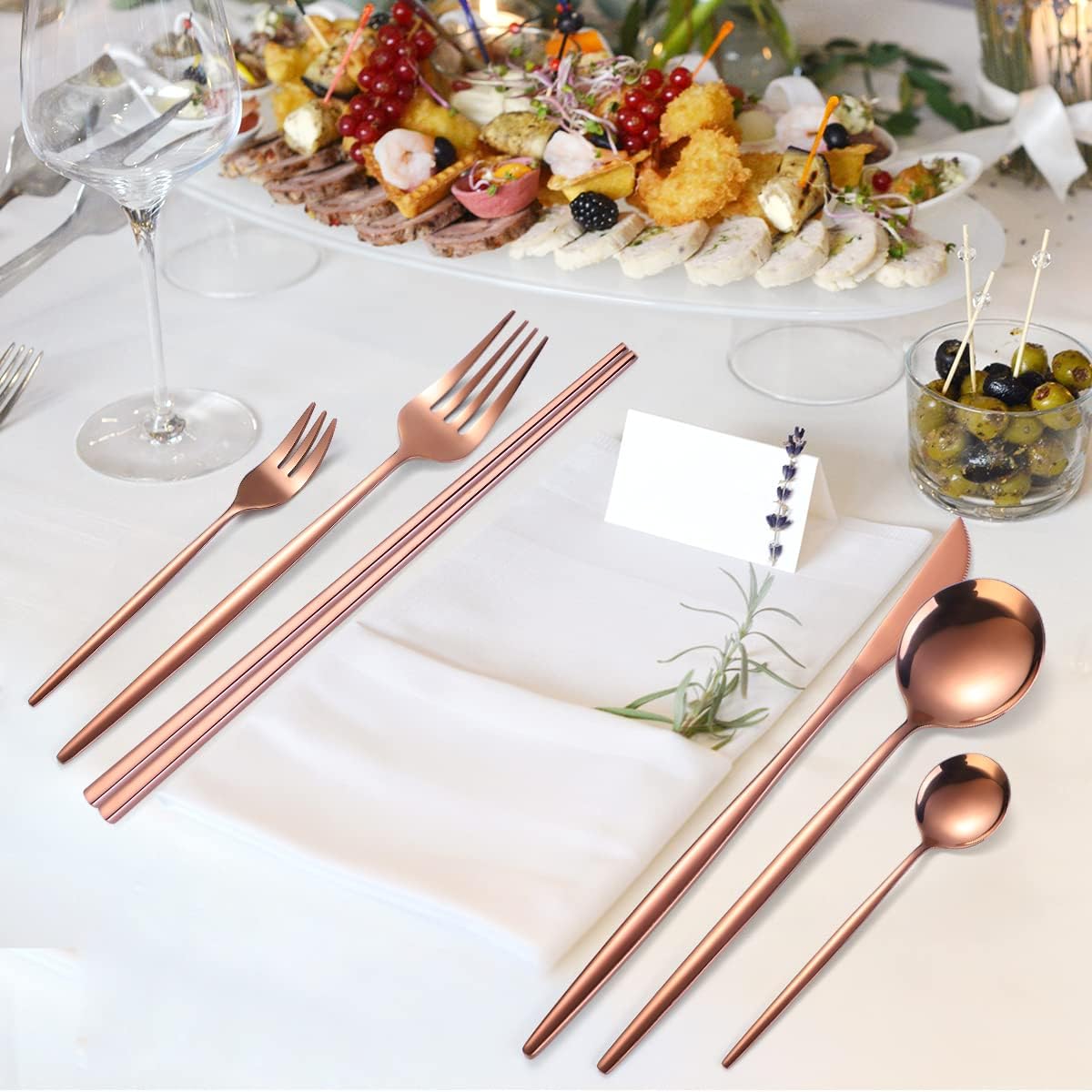 8 Pieces Stainless Steel Flatware Set Portable Reusable Cutlery Set Travel Utensils Set Including Chopsticks Knife Fork Spoon Straws Cleaning Brush Dishwasher Safe (Pink Golden)