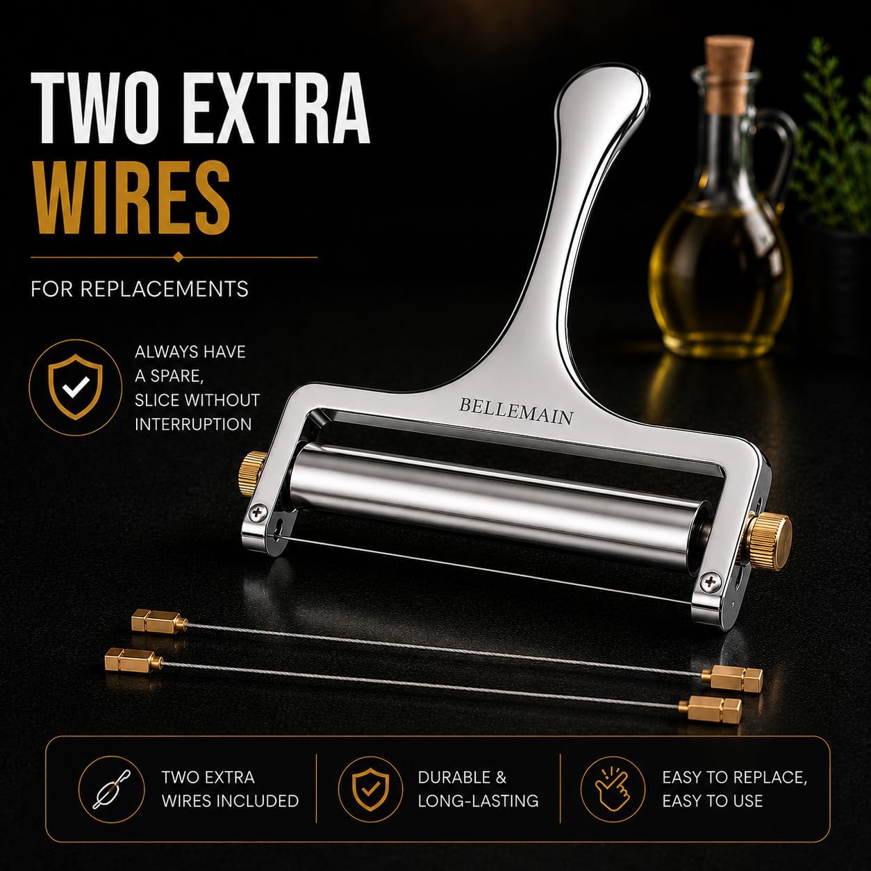 Stainless Steel Wire Cheese Slicer with 2 Extra Wires - Silver