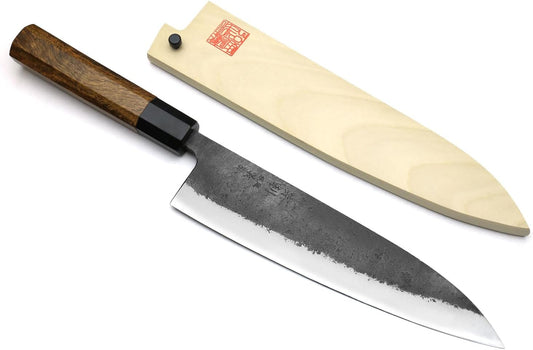 Yoshihiro Japanese High Carbon White Steel #2 Nashiji Gyuto Chefs Knife with Cocobolo Wood Handle (8.25'' (210mm))